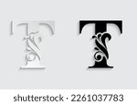 letter T. flower  letters. Vintage ornament initial Alphabet. Logo vector 
