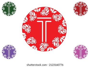 Letter t with flower logo and icon graphic design template