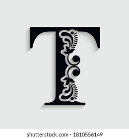 letter T flower  ornament. Vector logo. Monogram alphabet. Beautiful floral capital letters
