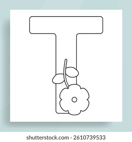 Letter T with Flowers Simple flat Vector Design 