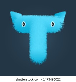 Letter T fluffy logo isolated. Alphabet vector image