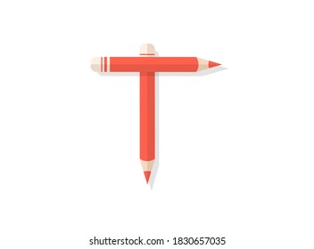 Letter T font made of pencils. Vector design element for logo, banner, posters, card, labels etc. 


