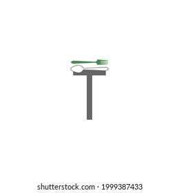 Letra T con símbolo de icono de bifurcación y cuchara ilustración vectorial 