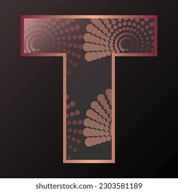 Letter T with frame and pattern inside on dark background