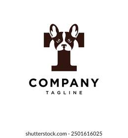 Letter T Frenchie Dog logo icon vector