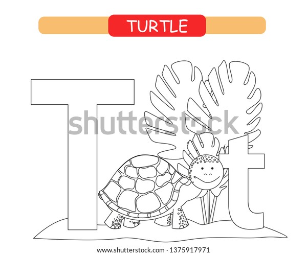 letter t funny cartoon turtle coloring stock vector royalty