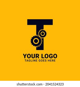 letter T with gear for technology and mechanical vector logo design