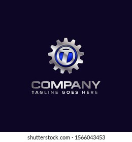 Letter T gear vector template logo. This Design is suitable for technology, industrial or automotive. Gradient. Gray.