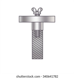 The letter "T" with gears, spare parts, bolts, screw, butterfly screw. Mechanical design. Metal iron and gradient.