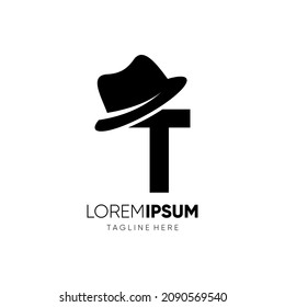 Letter T Gentlemen Hat Logo Design Vector Icon Graphic Emblem Illustration