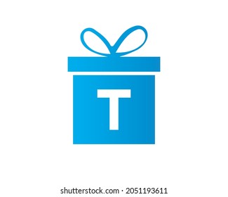 Letter T Gift Box Shape Logo. Colorful Gift Logo Template On T Letter. Giftbox Package Store, Shop Icon Design