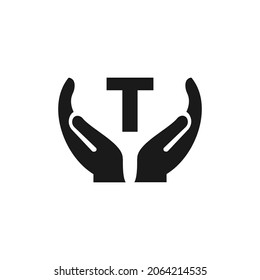Letter T giving hand logo design. Hand logo design On Letter T vector template