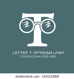 Letter T Glasses Equipment Simple and Minimalist Logo Template on Green Background for Optician and Ophthalmologists Clinic - Flat Modern Isolated Symbol