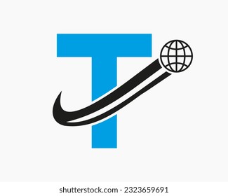 Letter T Global Logo Design. World Logotype Symbol Vector Template