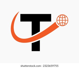 Letter T Global Logo Design. World Logotype Symbol Vector Template