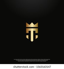 Letter T gold Logo icon monogram design. Vector graphic design template element. black background. eps10