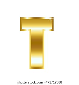 Letter T from gold solid alphabet.