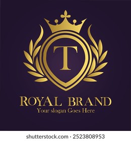 Letter T golden crown logo vector illustration.