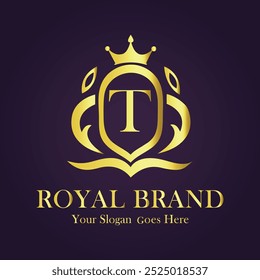 Letter T golden crown logo vector illustration.