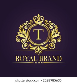 Letter T golden crown logo vector illustration.