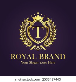 Letter T golden crown logo vector design illustration.