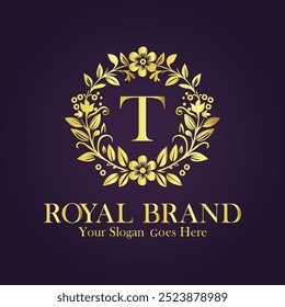 Letter T golden flower logo vector illustration.