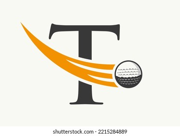 Letter T Golf Logo Design Template. Hockey Sport Academy Sign, Club Symbol