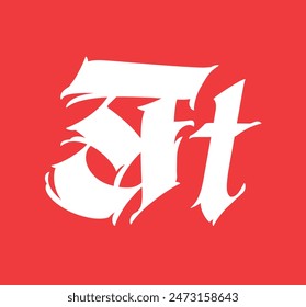 Letter T, in the Gothic style. Vector. Alphabet. Calligraphy and lettering. Medieval Latin letter. Logo for the company. Monogram. Elegant font for tattoo.