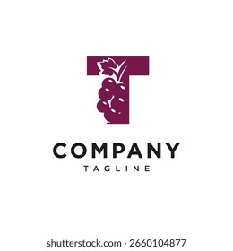 Letra T Vector de icono de logotipo de uva o vino