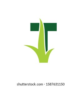 Letter T with Grass Logo Vector 001