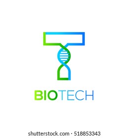 Letter T Green and Blue with abstract biotechnology dna logotype. Medicine, science, laboratory,Technology DNA vector concept