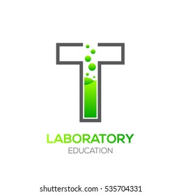 Letter T Green color,Laboratory beaker,Science education,Chemical Logotype