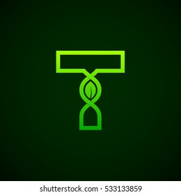 Letter T Green leaf with abstract biotechnology logotype. Medicine, science, laboratory,DNA vector concept