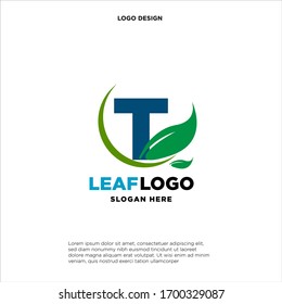Letter T Green Leaf Logo Design Element, Letter T leaf initial logo template