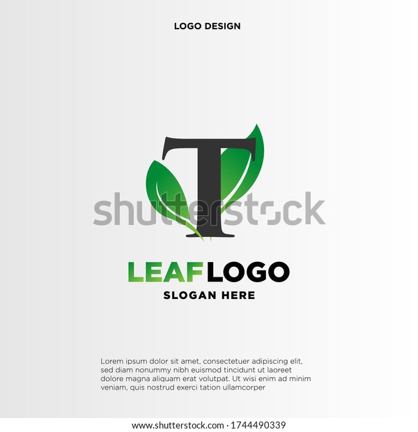 Letter T Green Leaf Logo Design Stock Vector (Royalty Free) 1744490339 ...