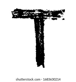 The letter T. Grunge ink alphabet, isolated on white background. Hand drawn with ink. Vector illustration.