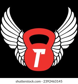 letter t gym logo design with wings