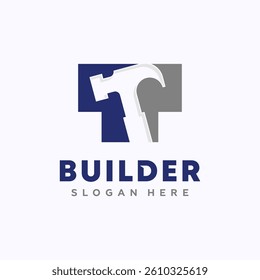 Letter T Hammer Logo Design Template. Builder Logo Template