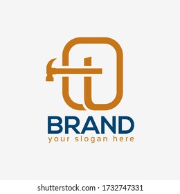 Logo De La Letra T Hammer. Diseño plano. Ilustración de vectores sobre fondo blanco