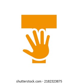Concepto de logotipo de mano para cuidado de mano, señas de caridad y plantilla de vector de logotipo de donación