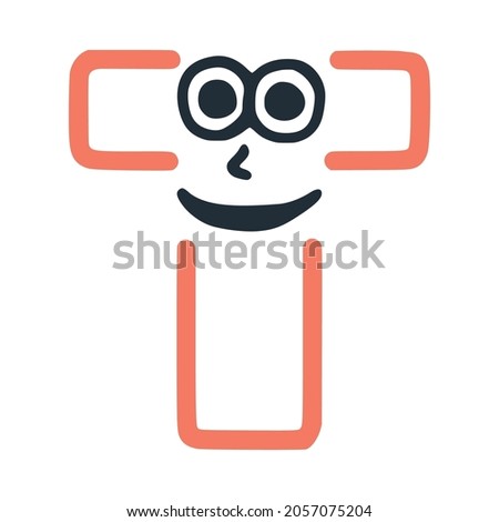 Letter t happy eccentric smiling character, smiley face vector clip art