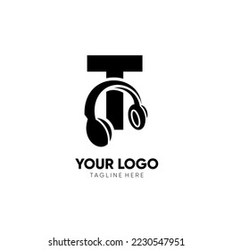 Letter T Headphone Logo Design Vector Icon Graphic Illustration