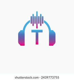 Letter T Headphone Logo Design Vector Icon Graphic Illustration Music Disco DJ Wave sound