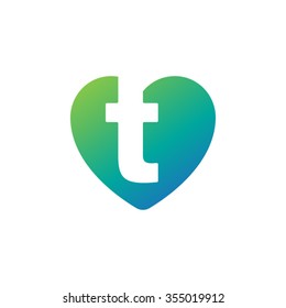 letter t heart shape icon logo green blue