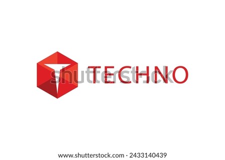 Letter T in hexagonal for techno logo design icon