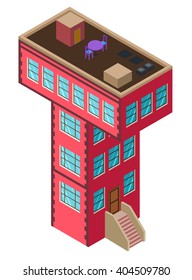 letter t house shaped as city element building isometric