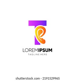Ilustración de emblema gráfico del vector de diseño del logotipo Oído humano de la letra T