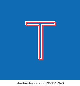letter T icon constructed with lines, notice effect neon vector