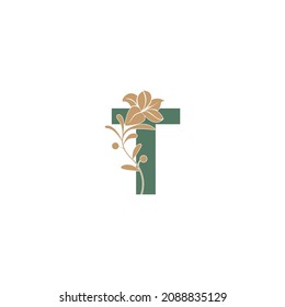 Letter T icon with lily beauty illustration template vector