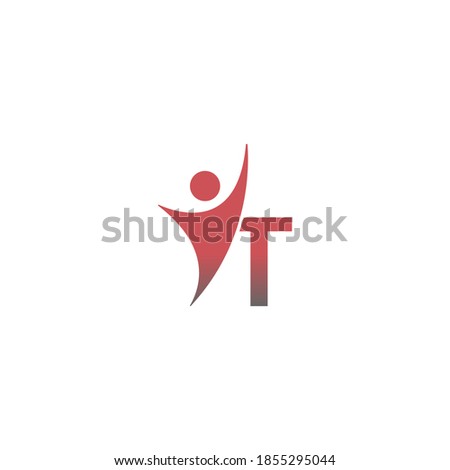 Letter T  icon logo with abstrac sucsess man in front, alphabet logo icon creative design illustration